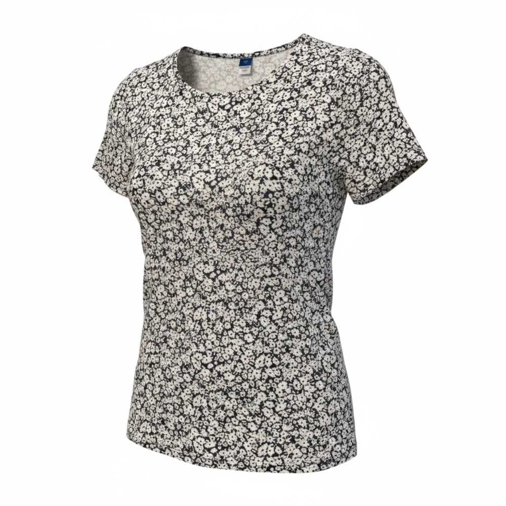 Old Navy Womens Luxe Blue and White Floral Short Sleeve Tee Medium